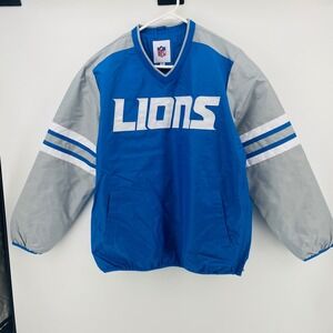 NFL Team Apparel Detroit Lions Windbreaker Blue New V-Neck Pullover Men's Large